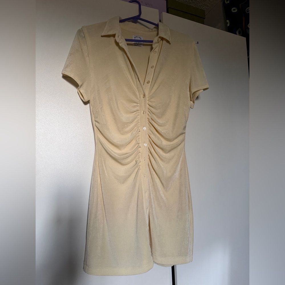 With Jean Butter Yellow Ruched Andy Dress